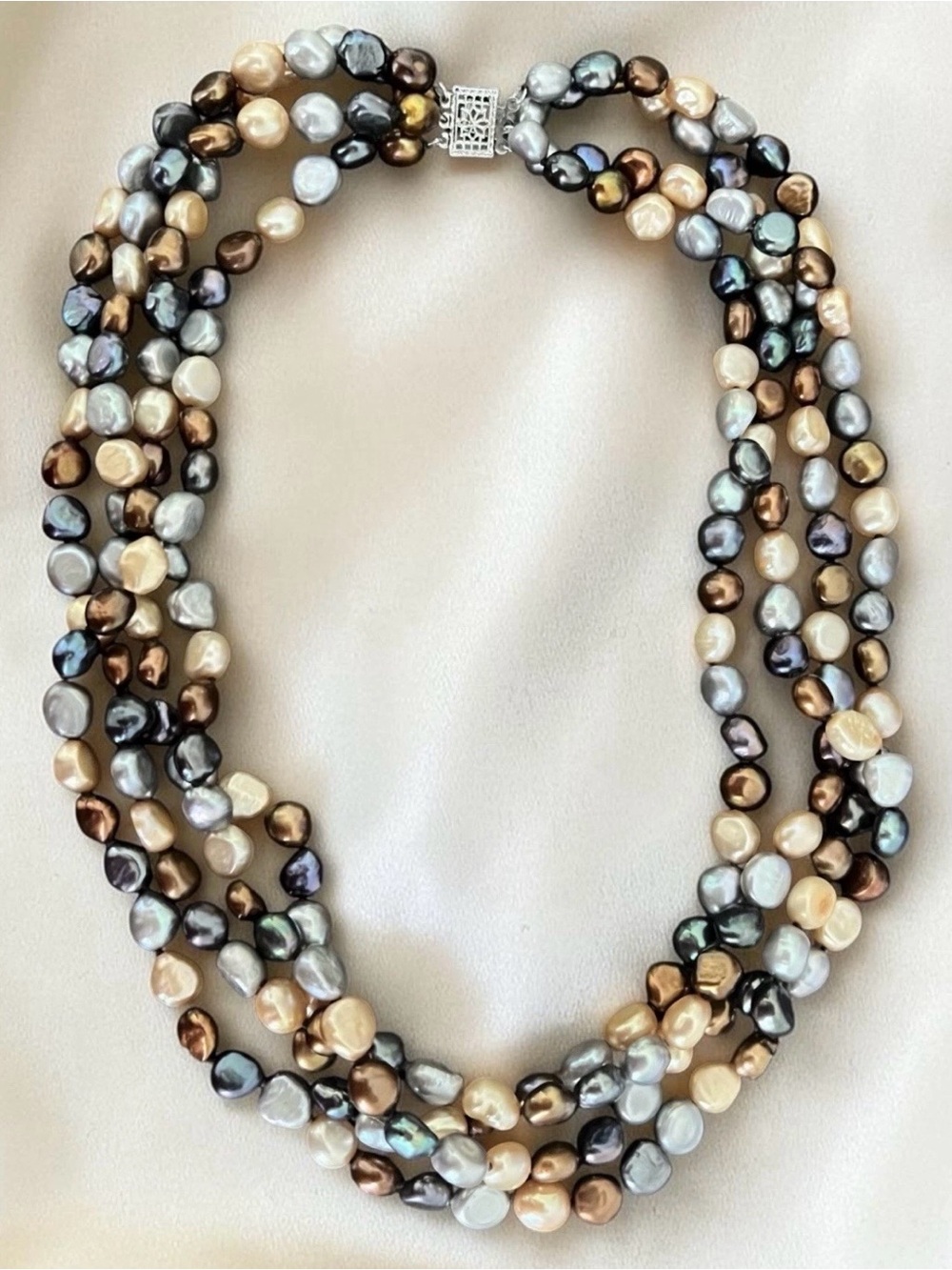 Vintage 925 IPS Imperial Pearl Syndicate Multi-Strand Baroque Pearl Necklace 17”